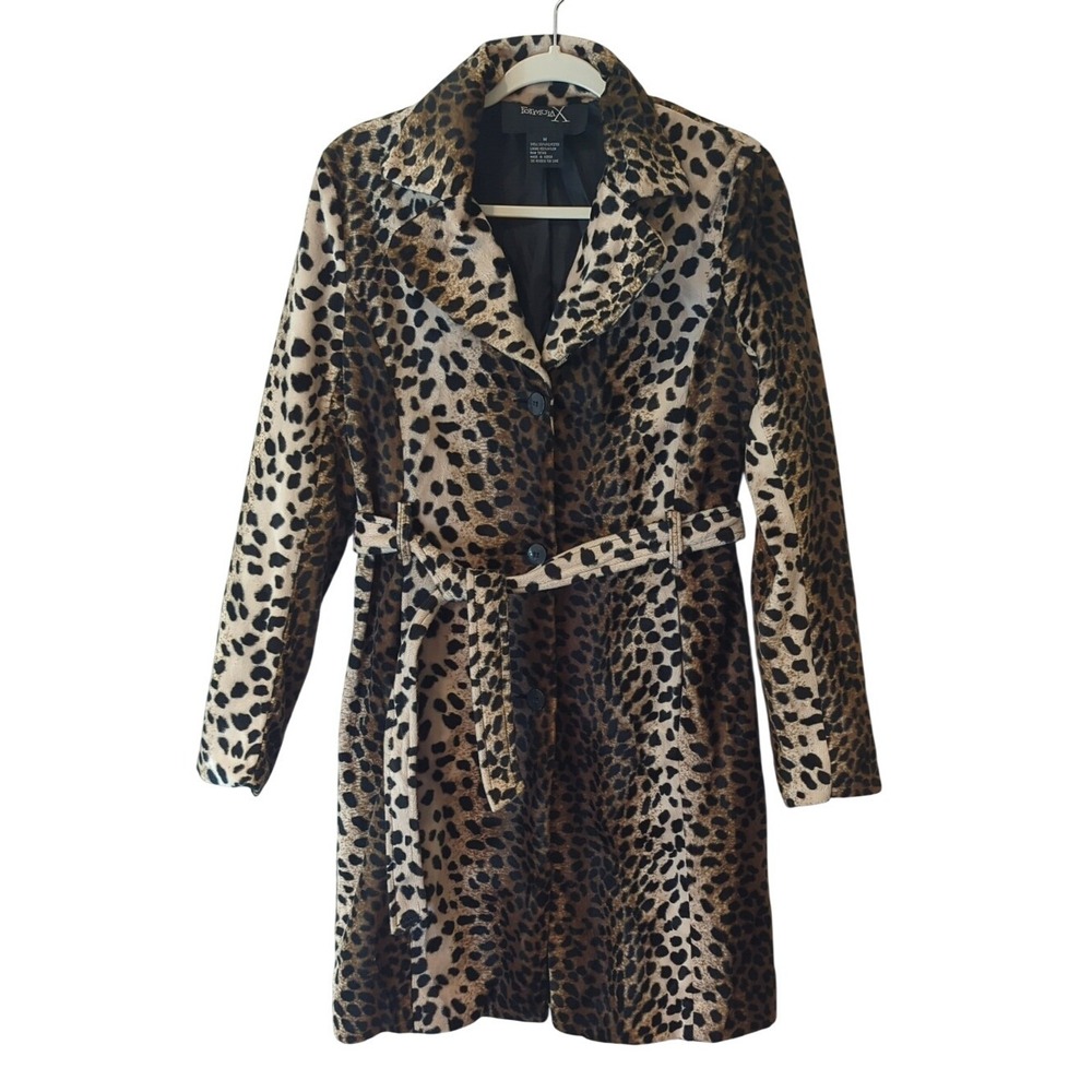 Leopard Print Belted Trench Coat size Medium